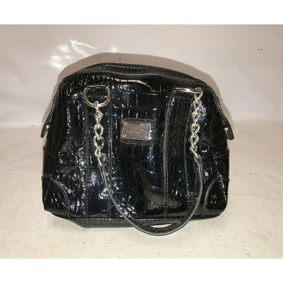 Liz Claiborne Black HandBag Purse Faux Croc Leather Inside Pockets - Picture 4 of 8